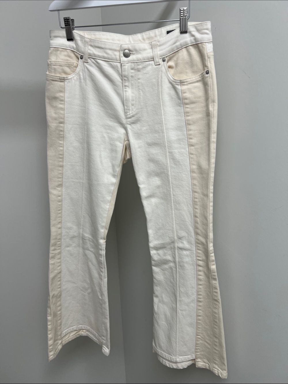 Alexander McQueen Two-Tone Cream & White Bootcut Jeans